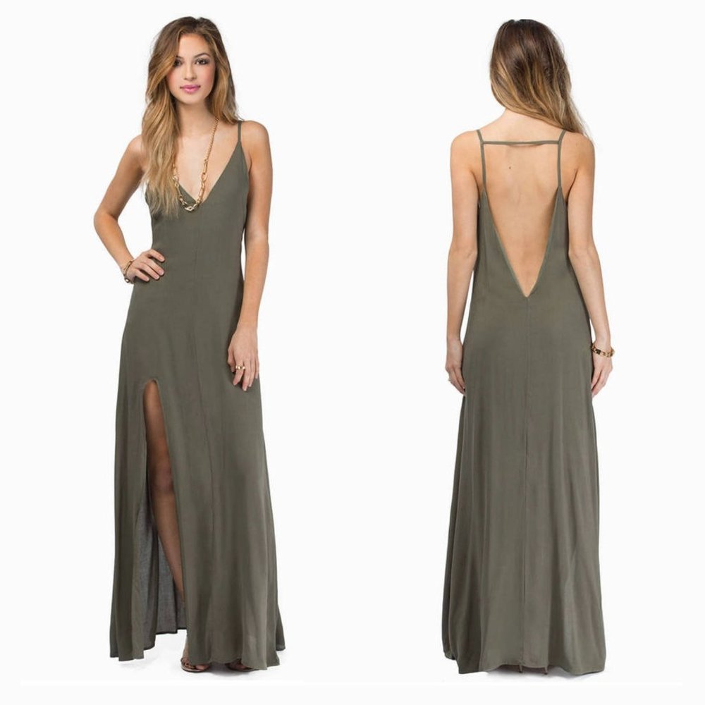 MAXI DRESS IN OLIVE GREEN - TOBI LEAH